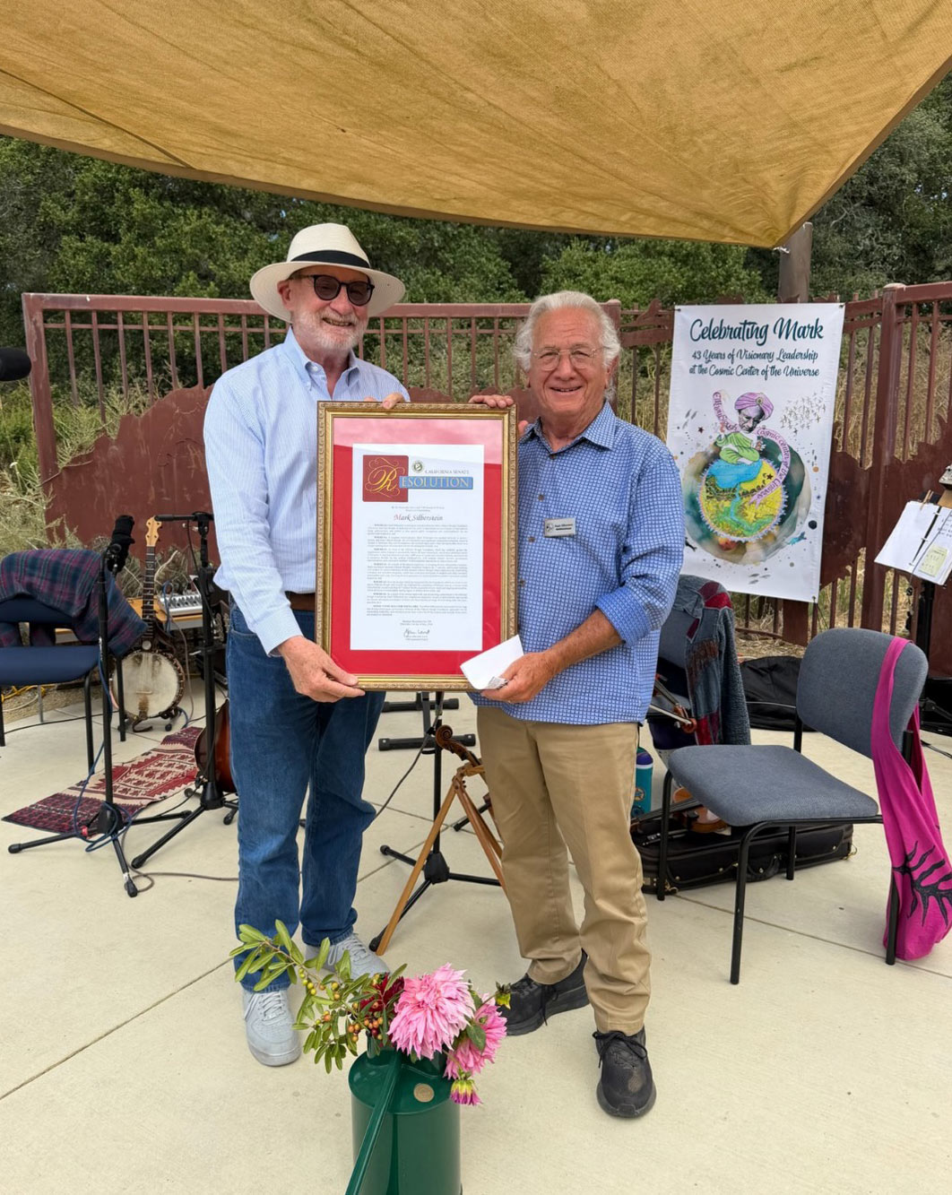 Senator Laird recognizes Mark Silberstein at the Elkhorn Slough Reserve.