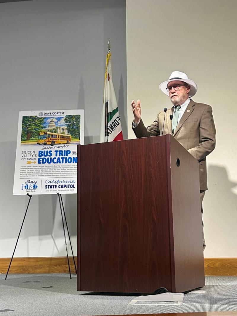 Senator Laird speaks at Senator Dave Cortese’s “Sacramento Bus Trip for Education” program