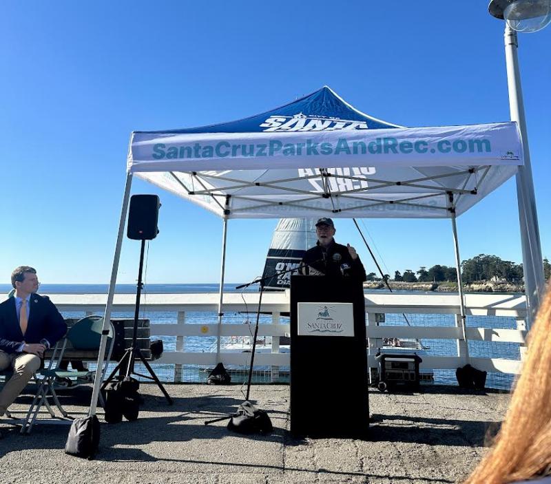Senator Laird at news conference for Santa Cruz Wharf