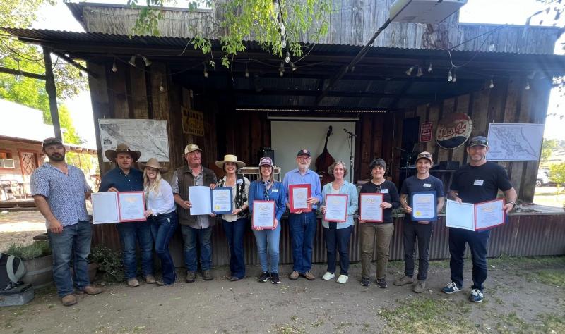 (Senator Laird presenting certificates of recognition at the Camatta Ranch groundbreaking.