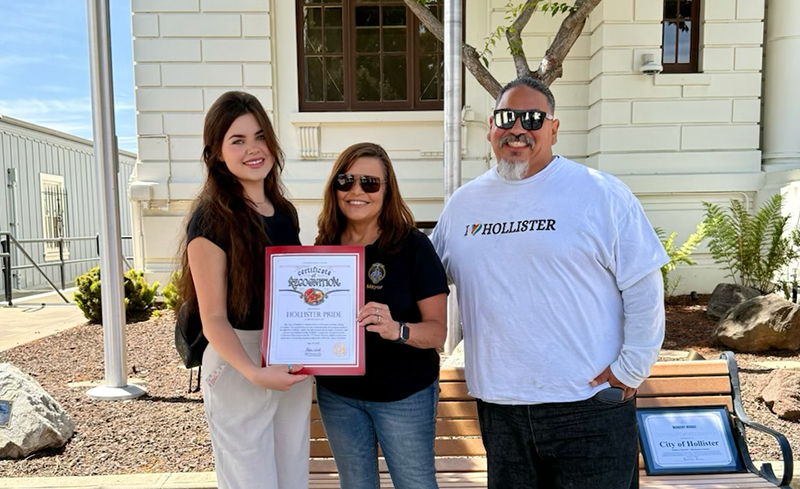 Team Laird and local leaders in Hollister holding a certificate of recognition that was presented in honor of their leadership and advocacy