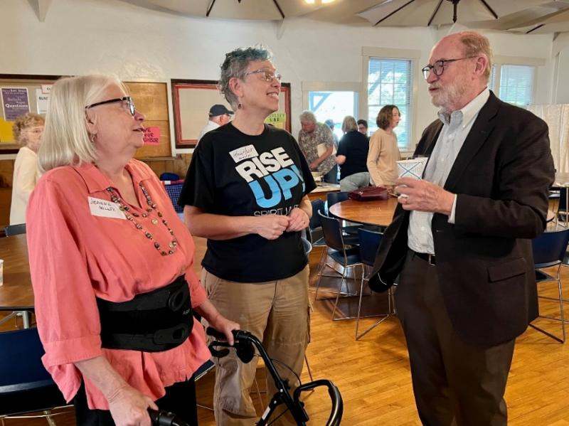 Senator Laird speaks with community members involved with Indivisible North SLO County