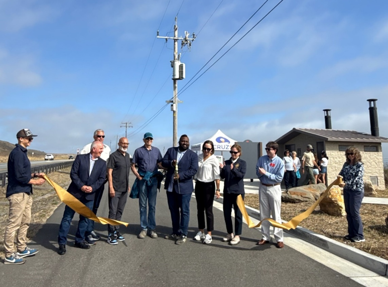 Santa Cruz County District Representative Kameron Tessier attends ribbon-cutting for the new Panther Beach parking lot and restroom facilities along the North Coast.